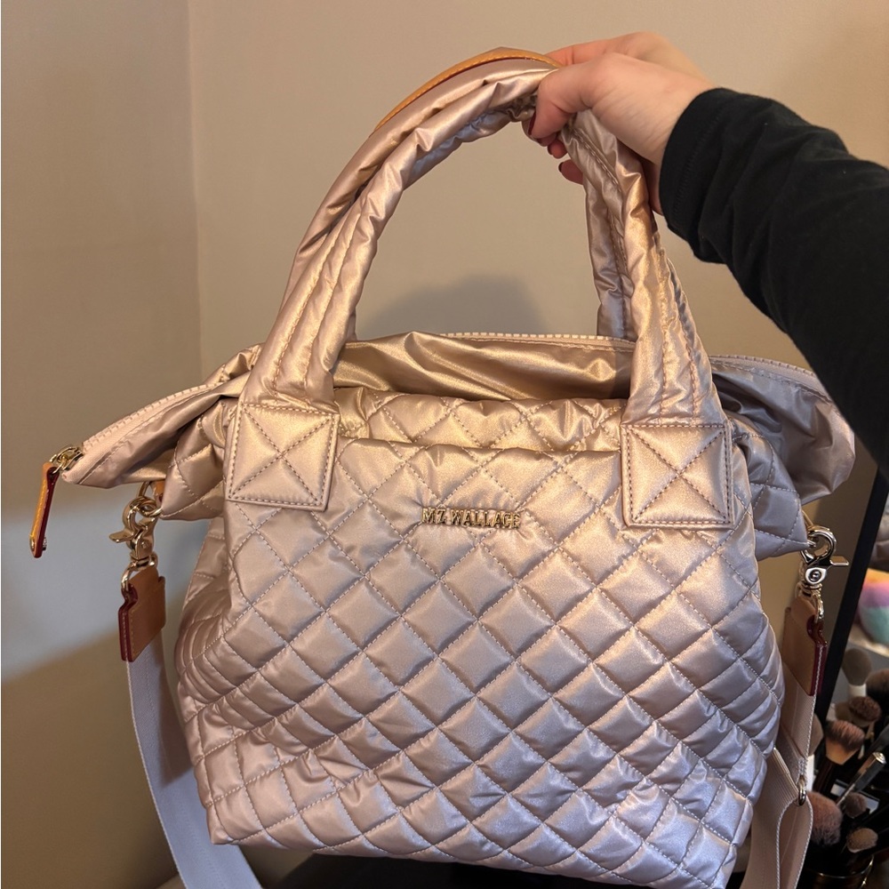 MZ Wallace Quilted Satchel Tote in Shimmery Blush
